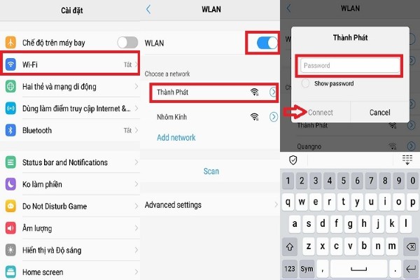 Nhập mật khẩu rồi nhấn Kết nối 