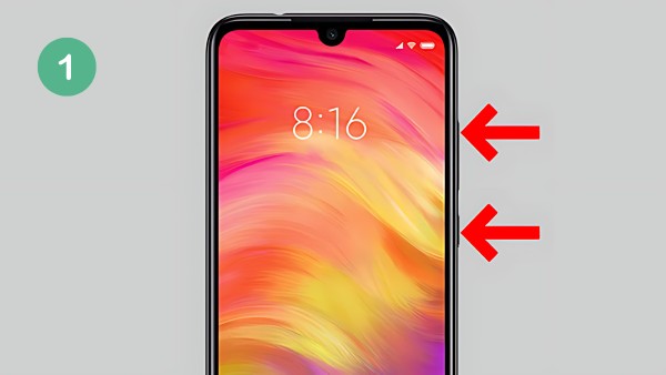 Nhấn giữ cùng lúc phím nguồn và phím tăng âm lượng