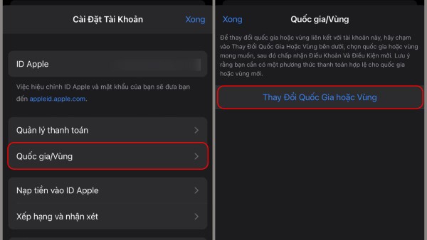 Nhấn Thay đổi Quốc gia hoặc Vùng