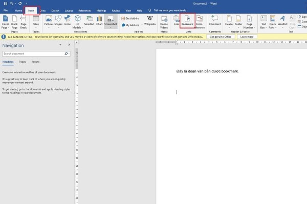 Nhấn Insert → Bookmark