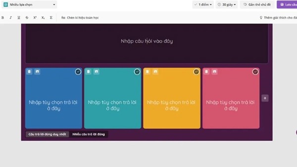 Nhập chi tiết nội dung câu hỏi và đáp án