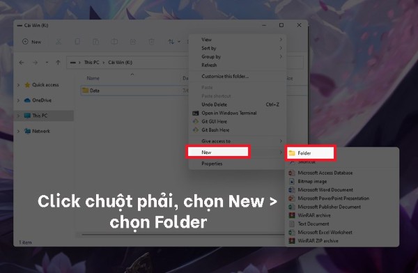 Chọn mục New và chọn Folder