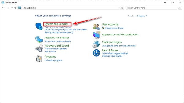 Chọn System and Security 