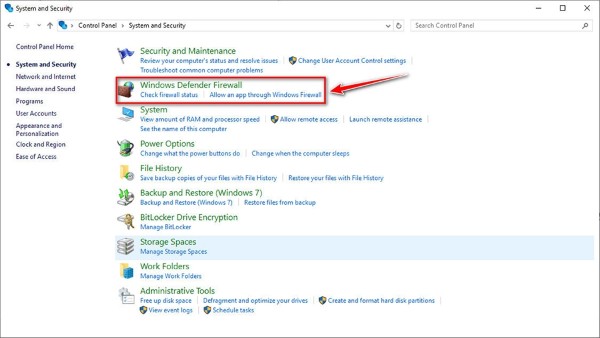 Chọn Windows Defender Firewall