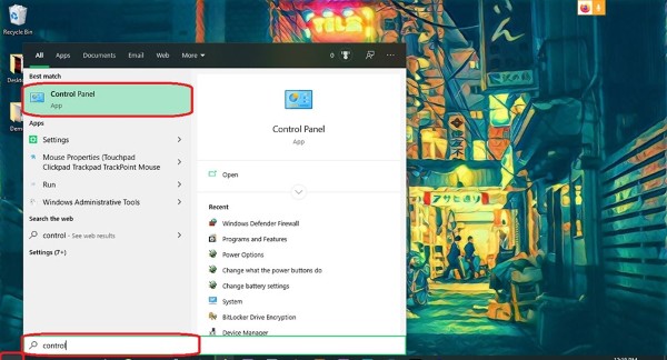 Nhập từ khóa "Control Panel"