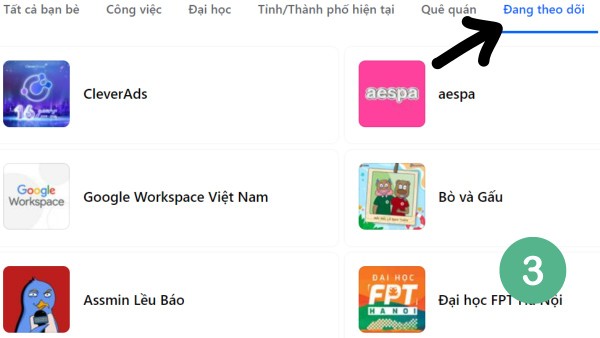 Chọn mục "Đang theo dõi" 