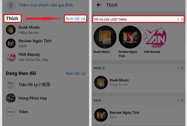 Chọn mục “Thích” hoặc “Trang”