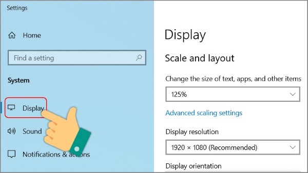Chọn mục Display