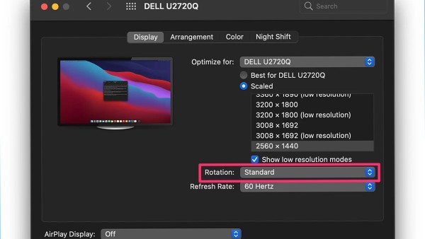 Nhấn vào mục Displays