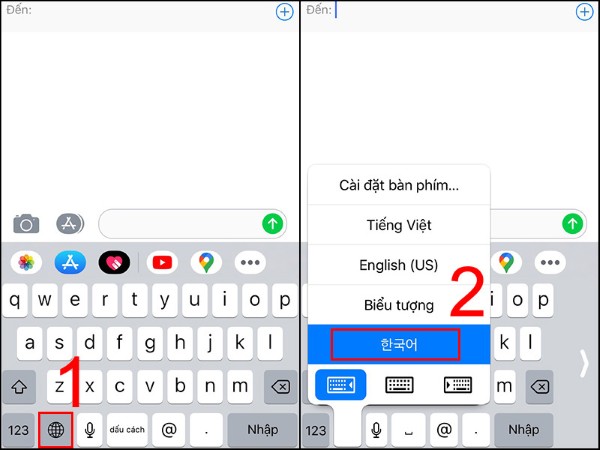 Nhấn giữ biểu tượng quả địa cầu và chọn chuyển sang tiếng Hàn