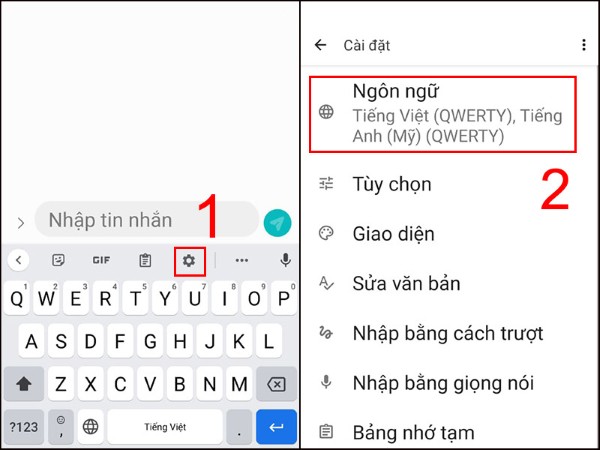 Nhấn vào biểu tượng Cài đặt 