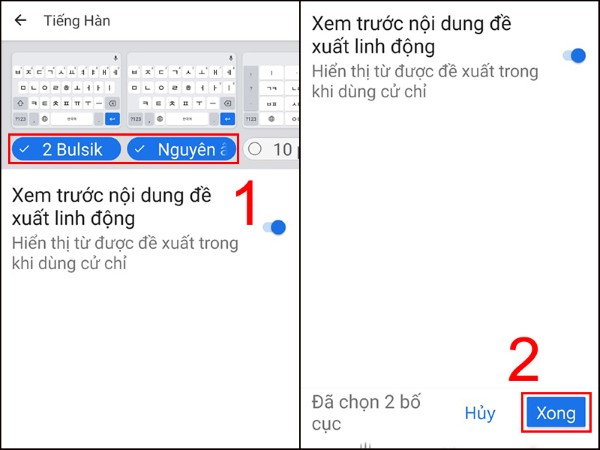 Chọn kiểu bố cục phù hợp và nhấn Xong