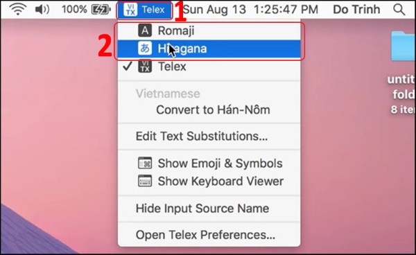 Nhấn biểu tượng ngôn ngữ trên thanh trạng thái