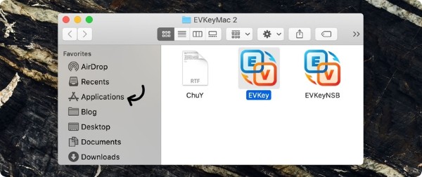 Chọn đúng phiên bản EVKey và lưu vào thư mục Applications