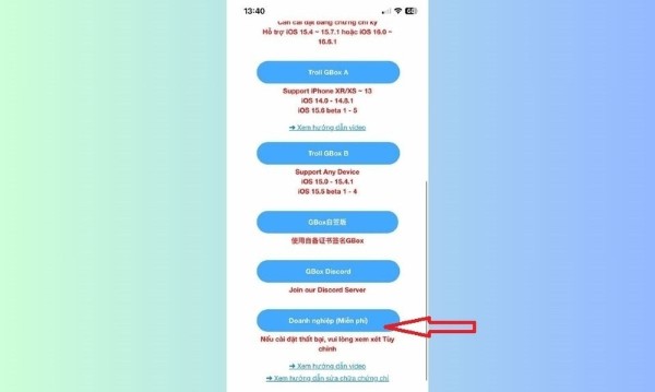 Chọn phiên bản Cài đặt Gbox