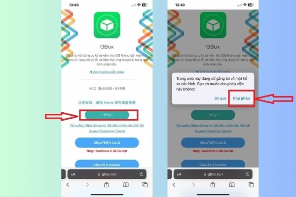 Nhấn Cho phép truy cập trang botayit.com để tải ứng dụng IPA