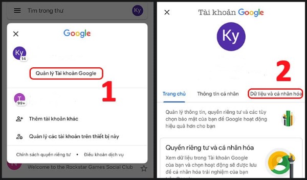 Chọn mục “Dữ liệu và cá nhân hóa”