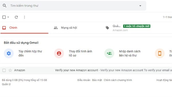 Giao diện Gmail hiển thị bằng tiếng Việt