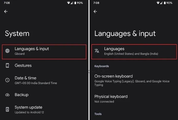 Chọn vào Ngôn ngữ & phương thức nhập (Languages & input)