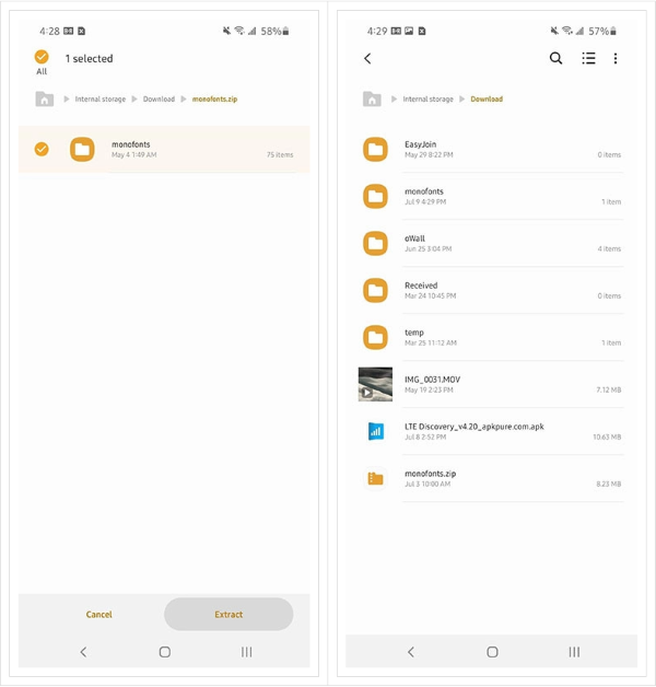 Mở ứng dụng My Files và giải nén tệp tin