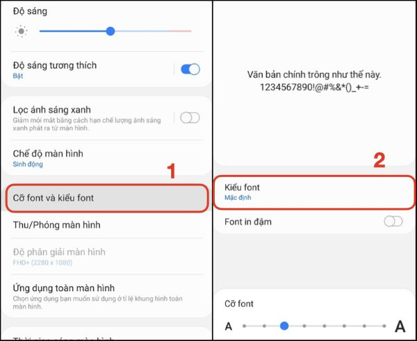 Chọn Kích thước và kiểu phông chữ