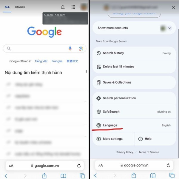 Chọn Language (Ngôn ngữ)