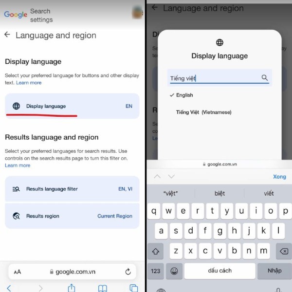 Chọn Vietnamese - Tiếng Việt