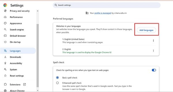 Nhấn chọn Add languages (Thêm ngôn ngữ)