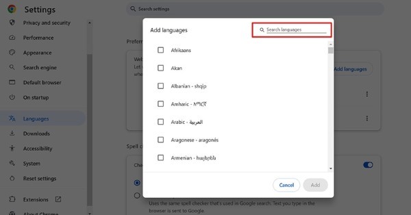 Nhập vào ô tìm kiếm từ khóa “Tiếng Việt” 