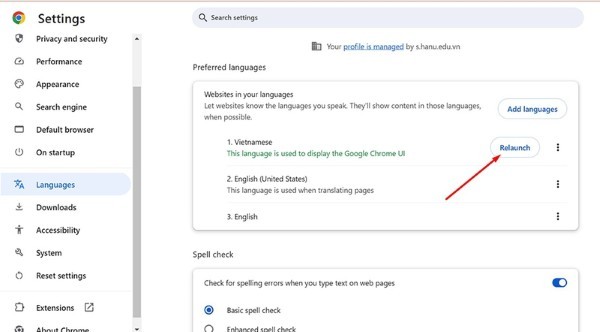 Chọn Relaunch (Khởi động lại)