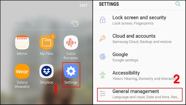 Mở ứng dụng Settings