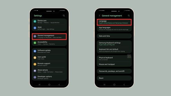 Nhấn chọn vào Language