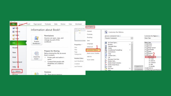 Mở File → Options → Customize Ribbon