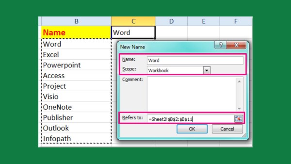Điền thông tin tại hộp thoại New Name