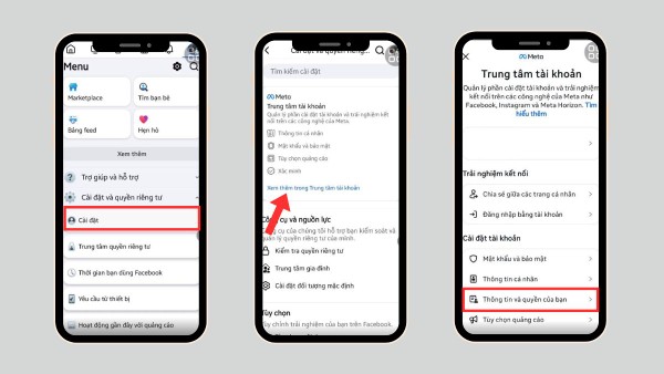 Chọn “Cài đặt” → “Thông tin và quyền của bạn”