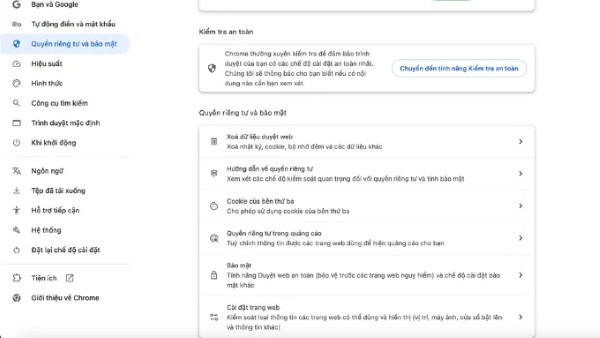 Chọn vào mục “Bảo mật” (Security)