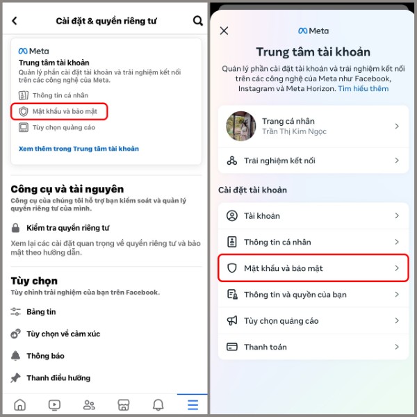 Chọn Mật khẩu và bảo mật 