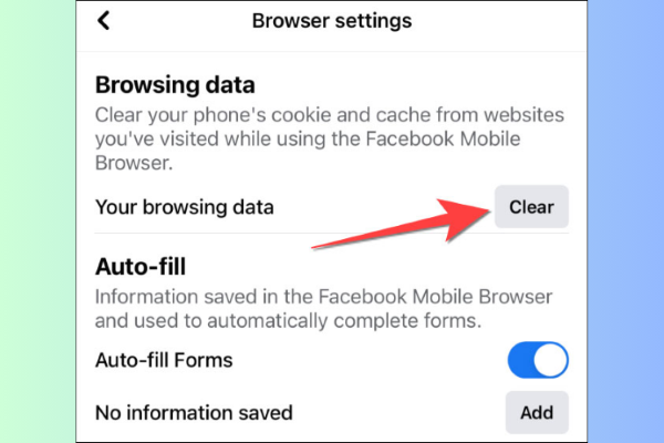 Nhấn Clear để xóa dữ liệu duyệt web