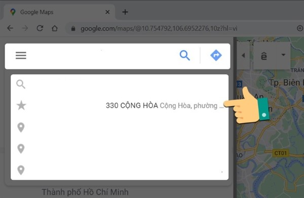 Nhập điểm đến vào ô tìm kiếm