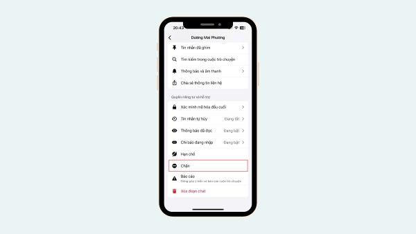 Chọn mục “Chặn”