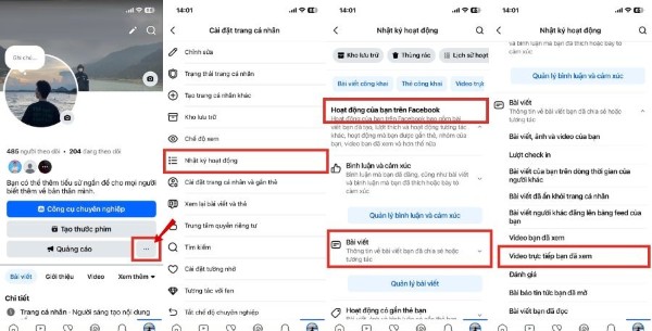 Chọn mục Video trực tiếp đã xem của bạn