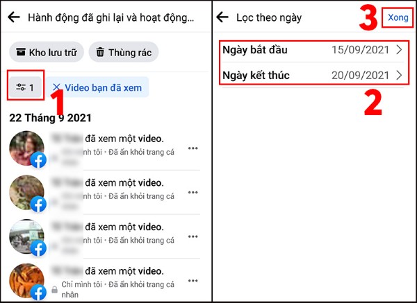 Lọc theo thời gian để xem lại livestream