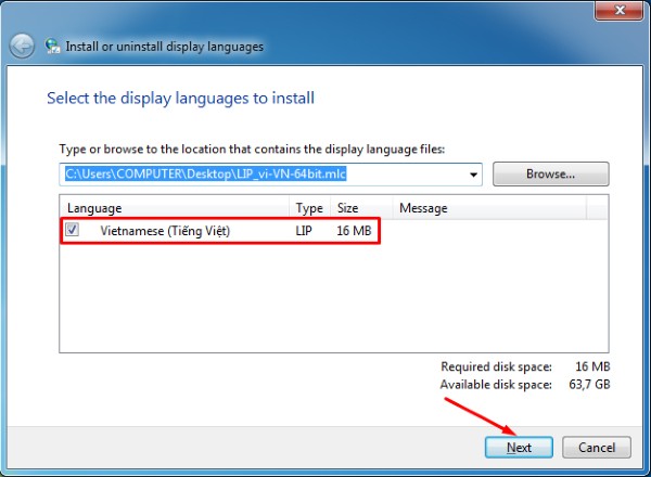 Nhấn Next để chuyển sang bước tiếp theo