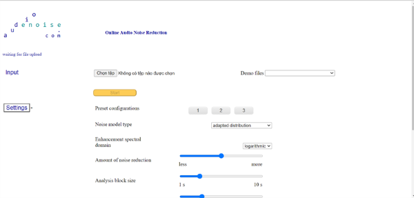 Website lọc tạp âm audiodenoise.com