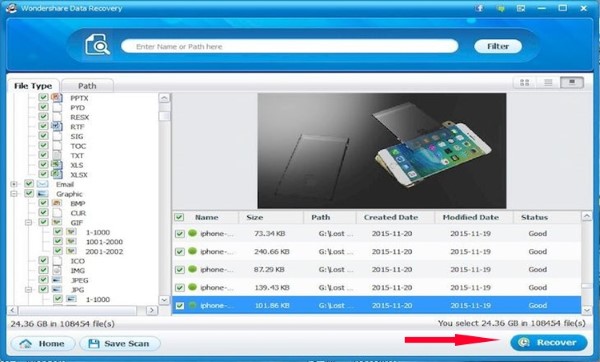Nhấn Recover để khôi phục