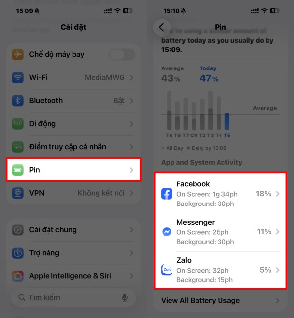 Vào Cài đặt → Pin