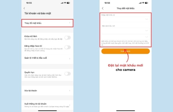 Kiểm tra và lại mật khẩu camera, cùng tài khoản đăng nhập
