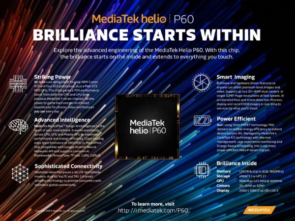 Mediatek Helio P60 tích hợp GPU Mali-G72 MP3 và hỗ trợ chuẩn RAM LPDDR4X