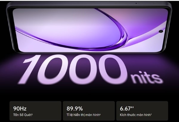 OPPO A5i trang bị màn hình 6.67 inch và độ sáng tối đa 1000 nits