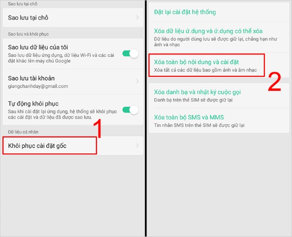 Nhấn Khôi phục cài đặt gốc